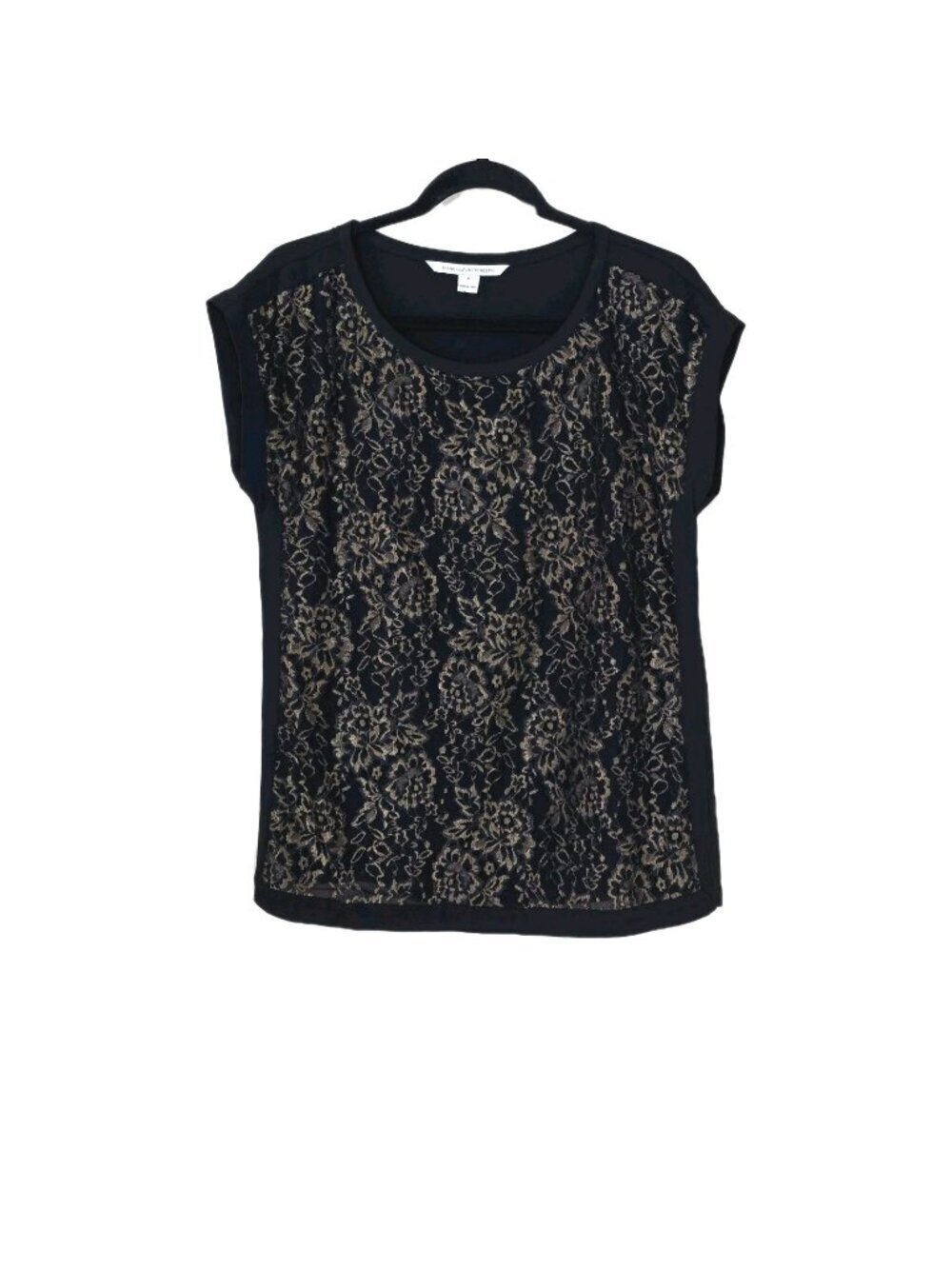 Diane von Furstenberg Silk Metallic Gold Lace Top US 6 Whimsigoth Evening Party